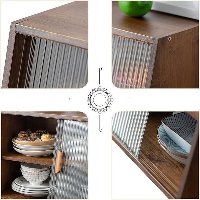 HollyHOME Small Bamboo Kitchen Pantry Sideboard