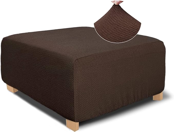 NeColorLife Rectangle Ottoman Cover Jacquard Fabric Slipcover Thick Stretchable