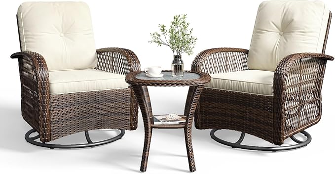 Aoxun 3 Pieces Patio Furniture Set, Patio Swivel Rocker Chairs Set of 2