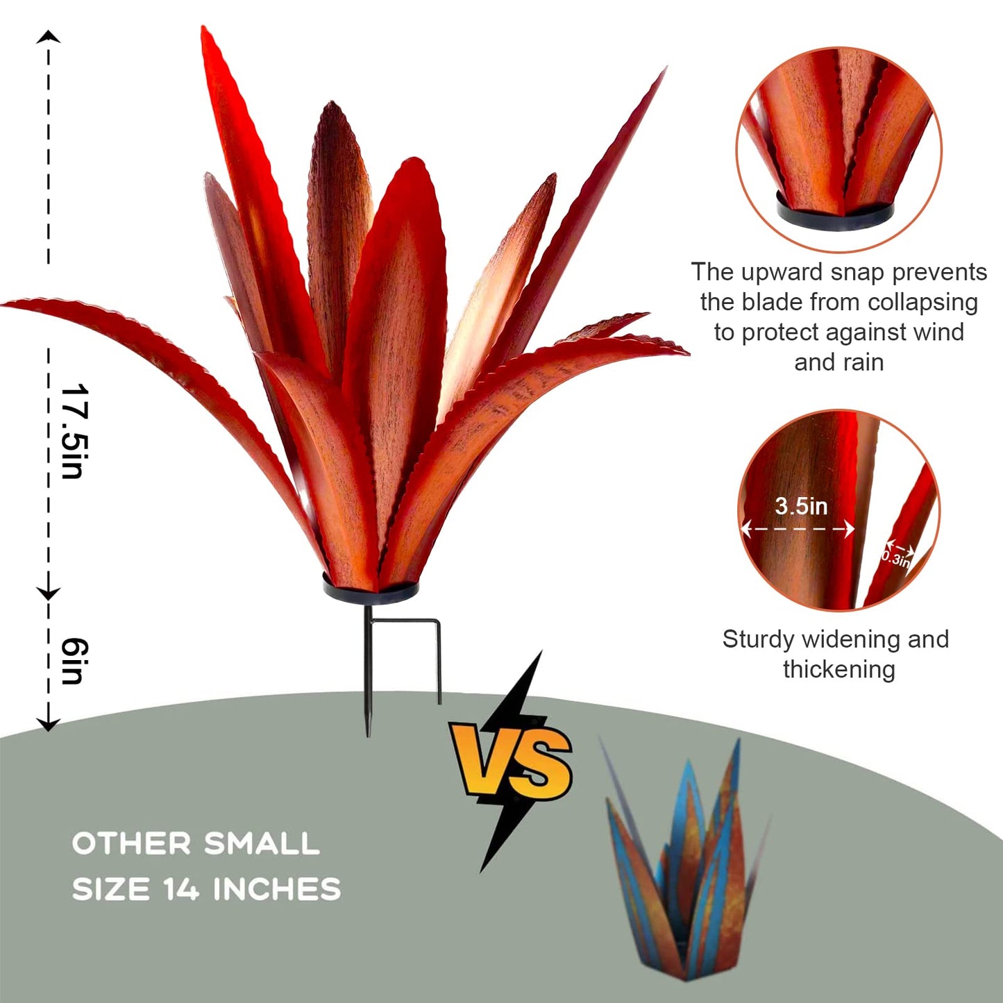 TOMBABY Enlarge Thickened Wind Resistant Metal Agave Garden Art Metal Plant Country Garden Sculpture Statue Outdoor Decoration Agave Metal Plant Courtyard Garden Lawn Ornament Gift (1, 12 Leaves red)