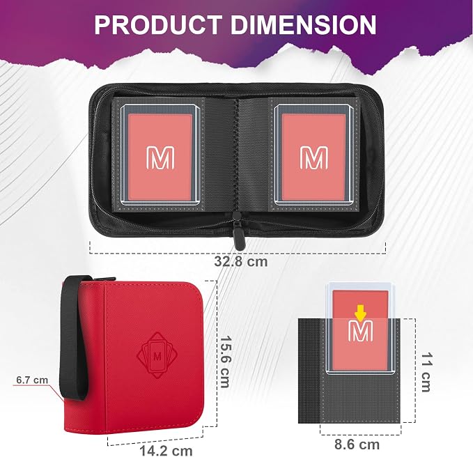 1 Pocket Toploader Binder Holds 40 Cards with 20 Sleeves Collectible Trading Card Album, for 3x4 Toploaders Hard Cases for TCG, MTG, Sports, Baseball, Football, Small Sports Card Book (1Red)