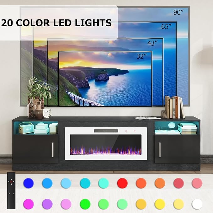 PRETZI Fireplace TV Stand with 36" Fireplace Up to 90" TVs, Remote Control