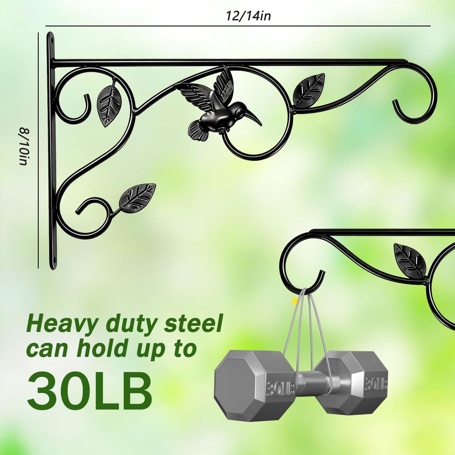 Heavy Duty Plant Hangers for Hanging - 2 Pack Metal Wall Plant Hooks Indoor Outdoor, 12 Inch Rust Resistant Plant Bracket for Bird Feeders, Planters, Lanterns, Wind Chimes - Patio, Garden, Home Decor