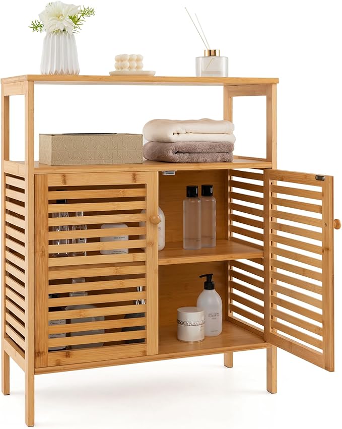 Giantex Storage Cabinet, Bamboo Bathroom Floor Cabinet