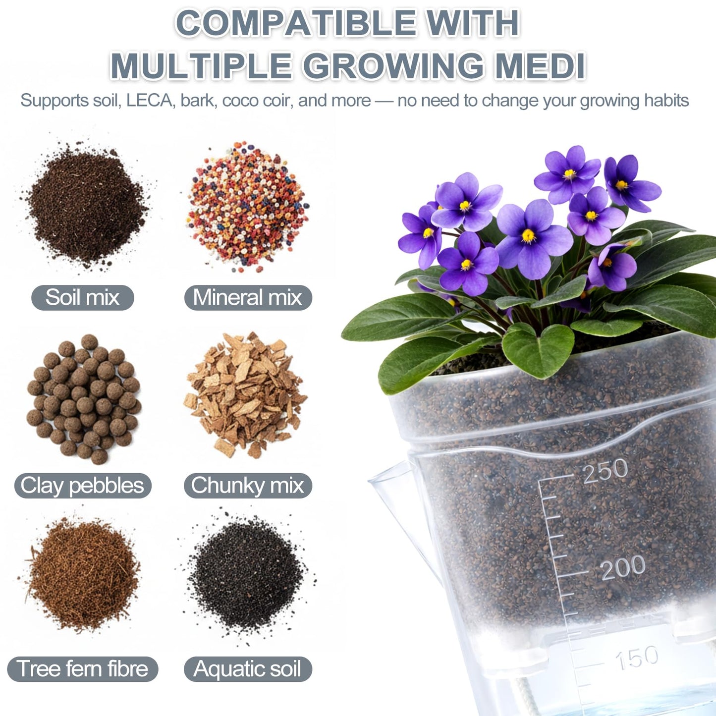 12 Pack 2.5" Small Self Watering Pots for Indoor Plants, Mini Clear Plastic Planters with Water Level Drainage Holes, 12 Plant Labels, Semi-Hydro Propagation Pots for Hoya, African Violets, Alocasia