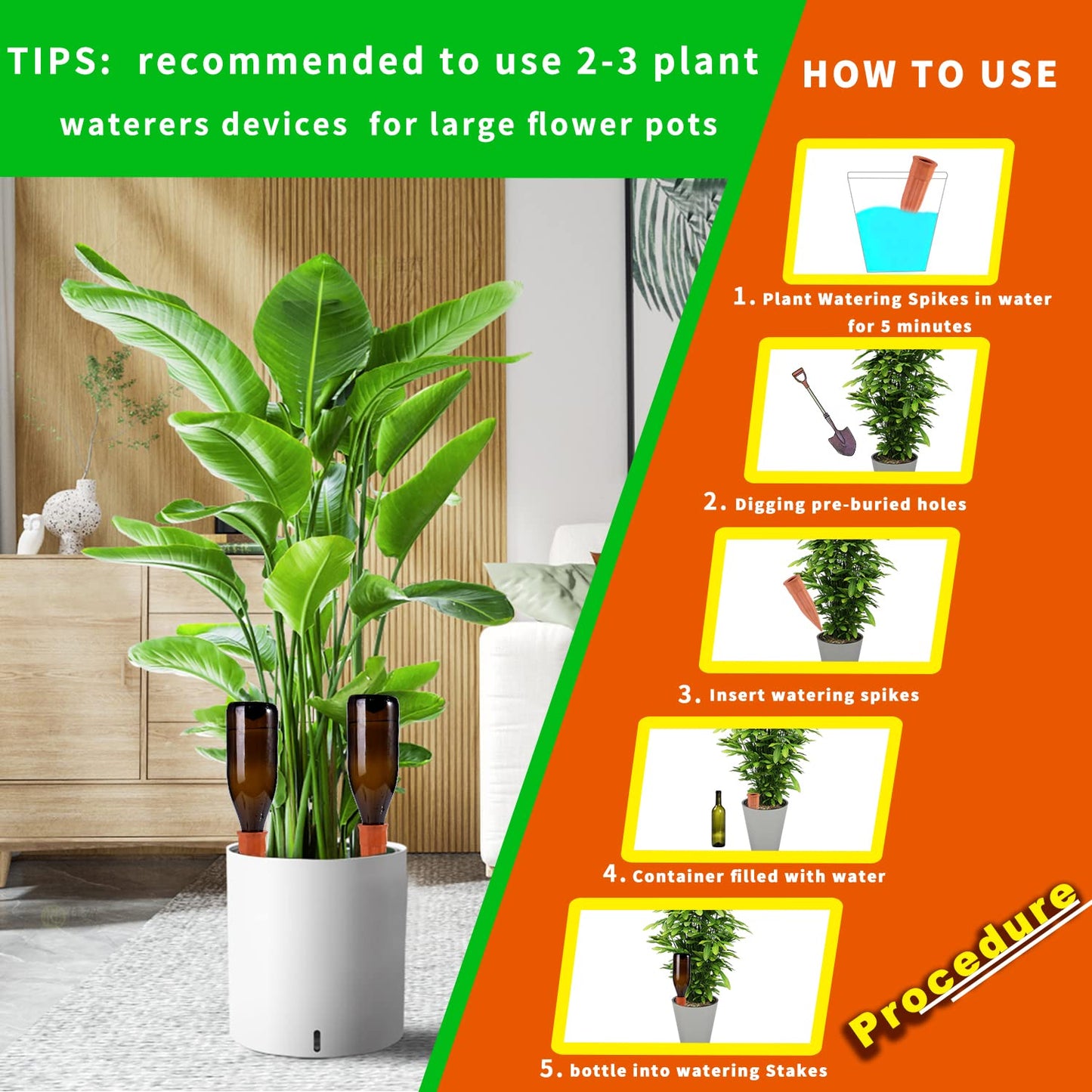 TKSCUSR Self Watering Spikes -4 Pack Terracotta Plant Watering Stakes Devices Vacation Self-Watering Stakes for Indoor/Outdoor Plants