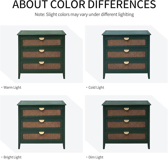 31.5" Retro Green Accent Storage Cabinets, Boho 3-Drawer Cabinets