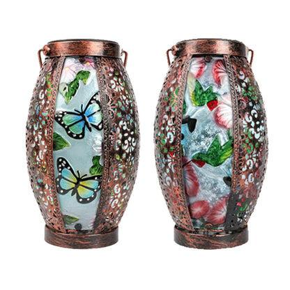 TEYIGARDEN 16" H Butterfly + 16" H Hummingbird Solar Lanterns Glass & Metal Hanging Lantern Outdoor Waterproof Tabletop Light with Hollowed-Out Design for Garden Patio Table Decor Christmas Gifts