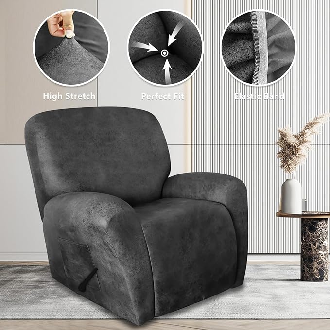 ANARACHON Leather Like Recliner Chair Covers Heavy Duty, 4 Pieces Recliner Cover