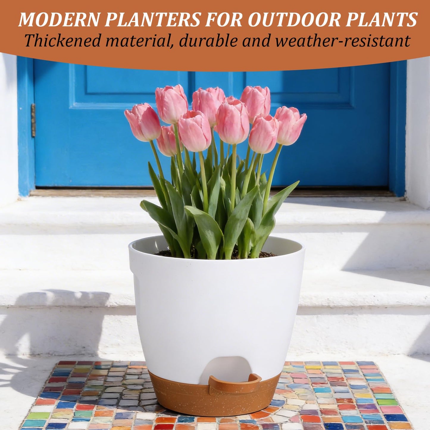 MSHHDK 5pcs Large Self Watering Pots for Indoor Plastic Planters Set Plastic Flower Pots with Multi Mesh Drainage Holes and Water Level Indicator & Deep Reservoir for Outdoor Garden Plants Flowers