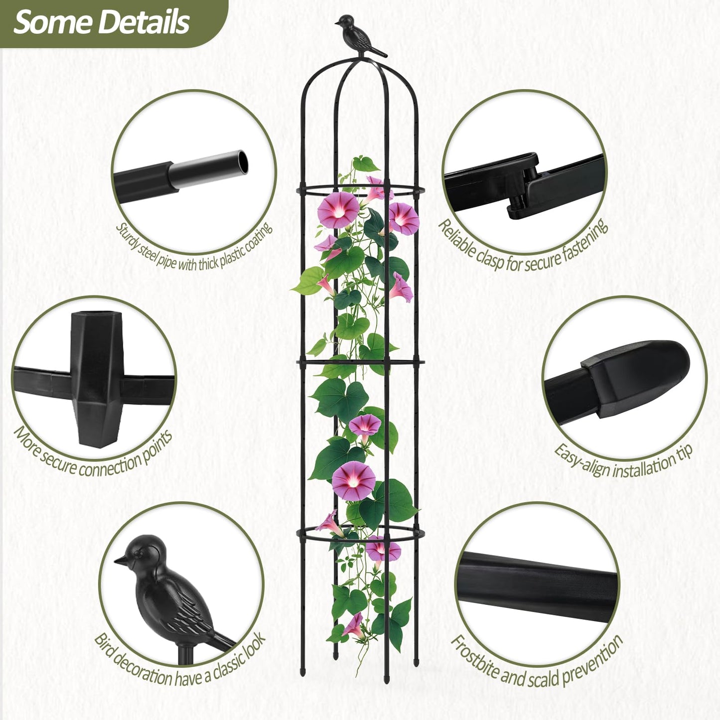 Trellume Garden Obelisk Trellis for Climbing Plants Outdoor - 69"(H), Rustproof Trellis with Adjustable Rings, Metal Plant Support for Potted Vines, Garden Trellis Use for Outdoor or Indoor(1 Pack)