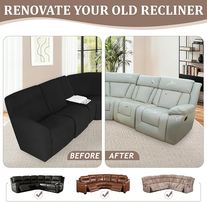 ALIECOM 100% Waterproof Recliner Sectional Couch Covers L Shape Stretch Corner