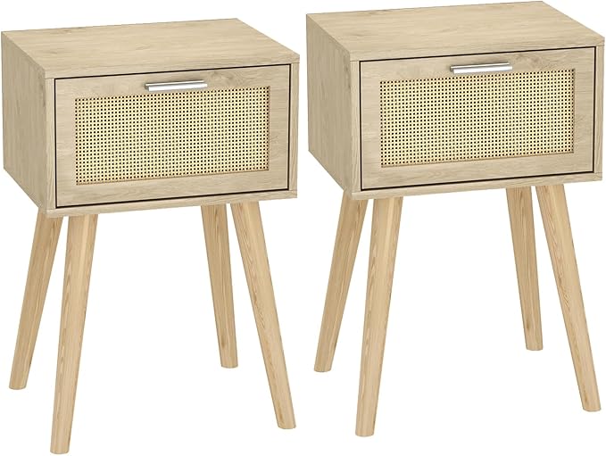 LAATOOREE Nightstand Set of 2, Small Bedside Table, Boho Side End Table