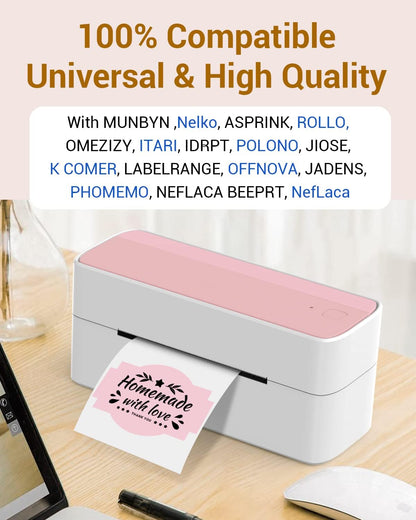 Phomemo Pink Thermal Labels for Shipping Label Printer for Small Business Supplies - 3" x 2" Commercial Grade Round Stickers Roll for Custom Stickers Personalized & Business - 500 Pink Labels/Roll