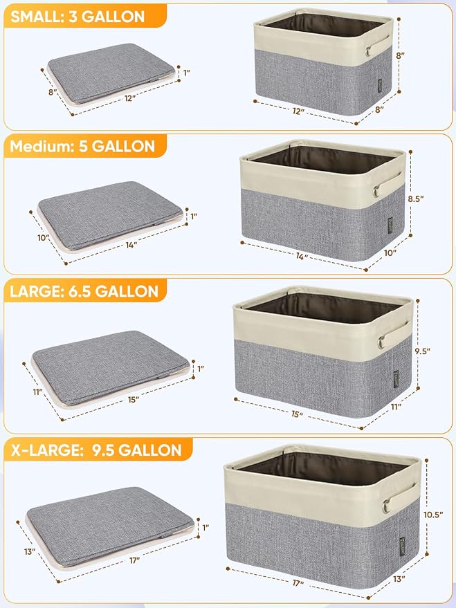 BALEINE 2 Pack Fabric Closet Storage Bins for Shelves, Linen Closet Organizers and Storage, Decorative Baskets for Organizing, Shelf, Clothes, Home, Office (Grey, 14''x10''x8.5'')