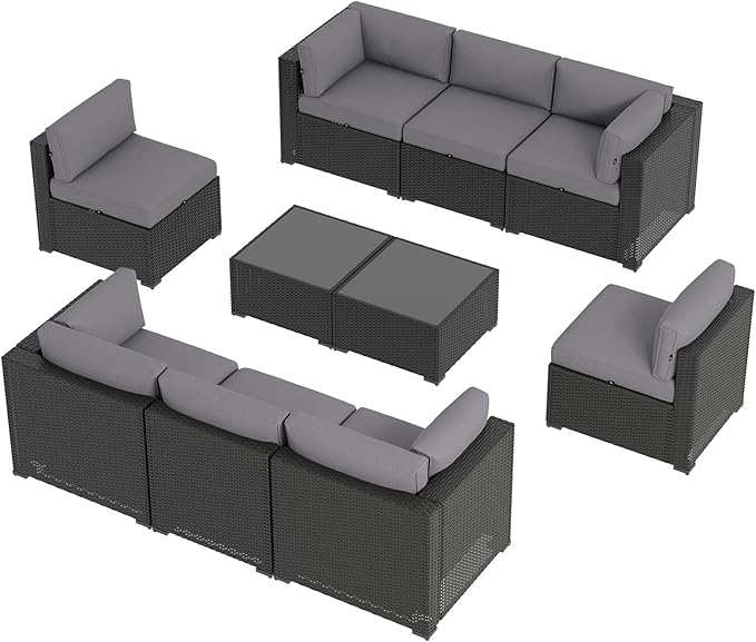 Aoxun 10 Piece Patio Furniture Set Wicker Rattan Patio Sectional Sofa Set