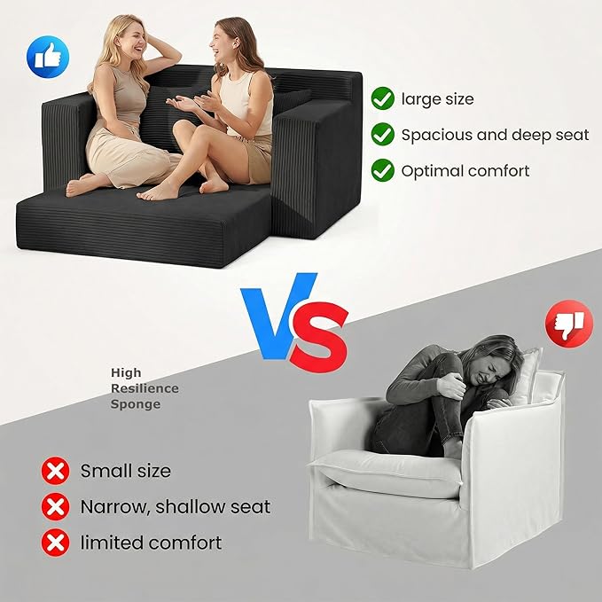 Convertible 5 in 1 Futon Sofa Bed Full Size, Corduroy Boneless Couch Sleeper
