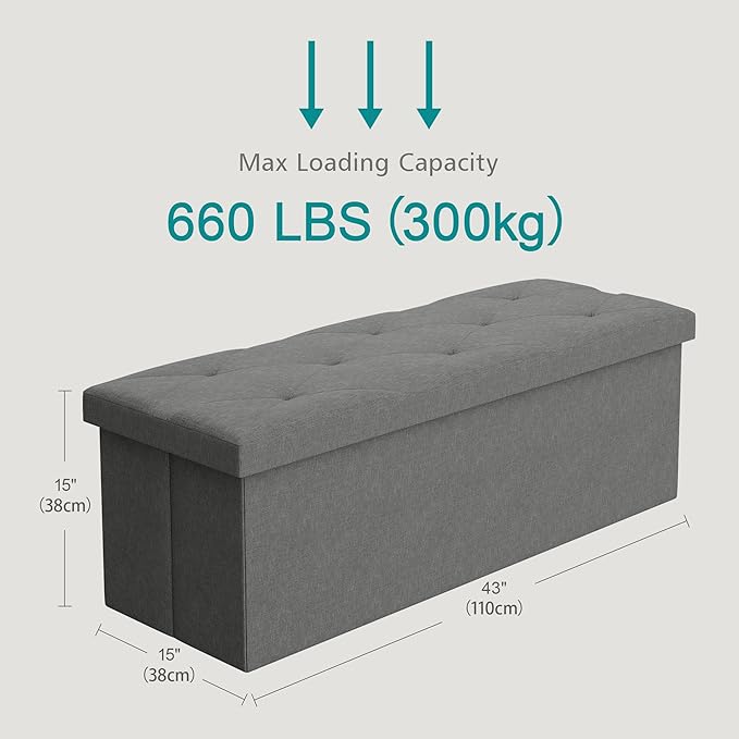 VECELO 43'' Folding Storage Ottoman Bench, Storage Chest, Linen Fabric Foot