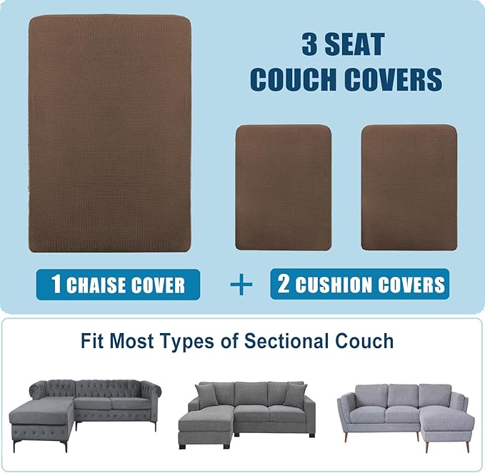 Water Repellent L Shaped Couch Covers 3 Pieces Sofa Seat Cushion Slipcovers