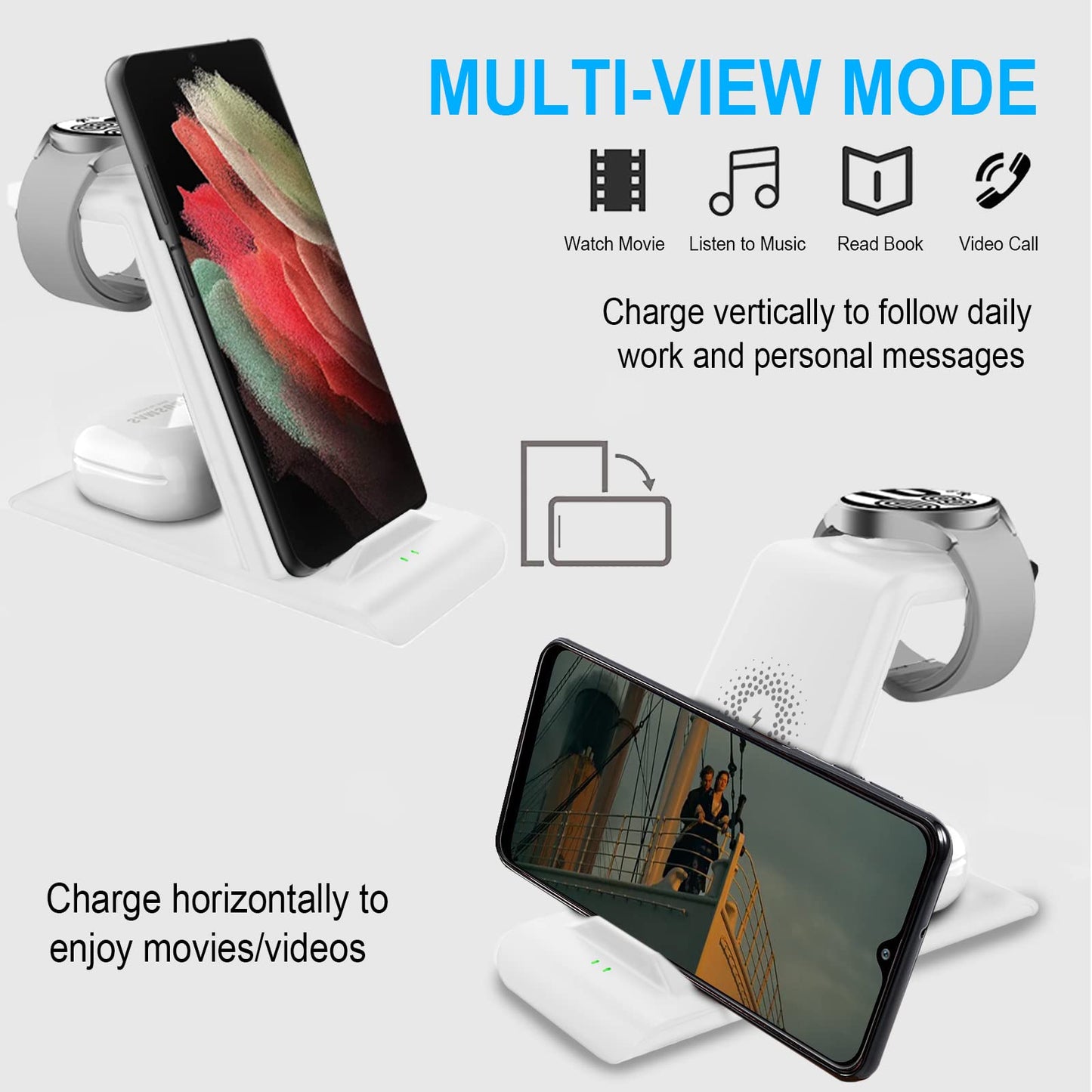 Wireless Charging Station for Samsung Wireless Charger Galaxy Watch 8/7/6/5/4/3 Active 2/1 Stand Galaxy S25 Ultra/S25/S24/S23/S22/S21/Note20/10 Z Fold Flip 7 Galaxy Buds3/2 Pro/Live Multiple Devices