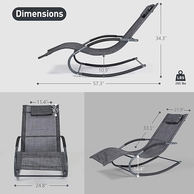 Outdoor Lounge Chairs with Removable Pillow, Pool Chaise Lounge Chairs Set of 2