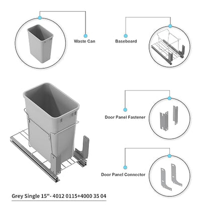 Dowell B15 Aluminum Base Wastebasket Pullout with Door Mount and 35Qt/9Gal Plastic Bin (4012 0115+35)