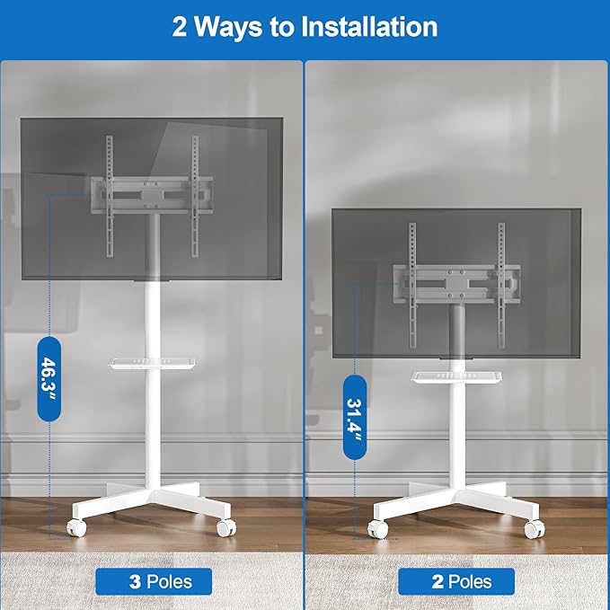 Mobile TV Stand for 23-65 Inch LCD LED Flat/Curved Panel Screen TVs, Height