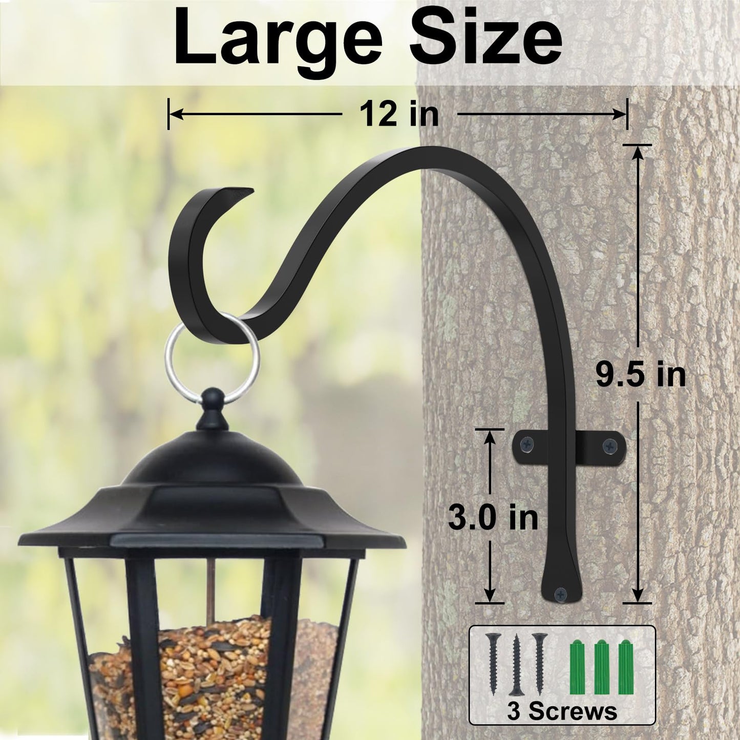 12 Inch Heavy Duty Plant Hanger Wall Hook 2 Pack - Black Iron Hanging Plant Bracket Holds 44 lbs - Rust Resistant Indoor Outdoor Hooks for Bird Feeders Lanterns Wind Chimes Hanging Baskets with Screws