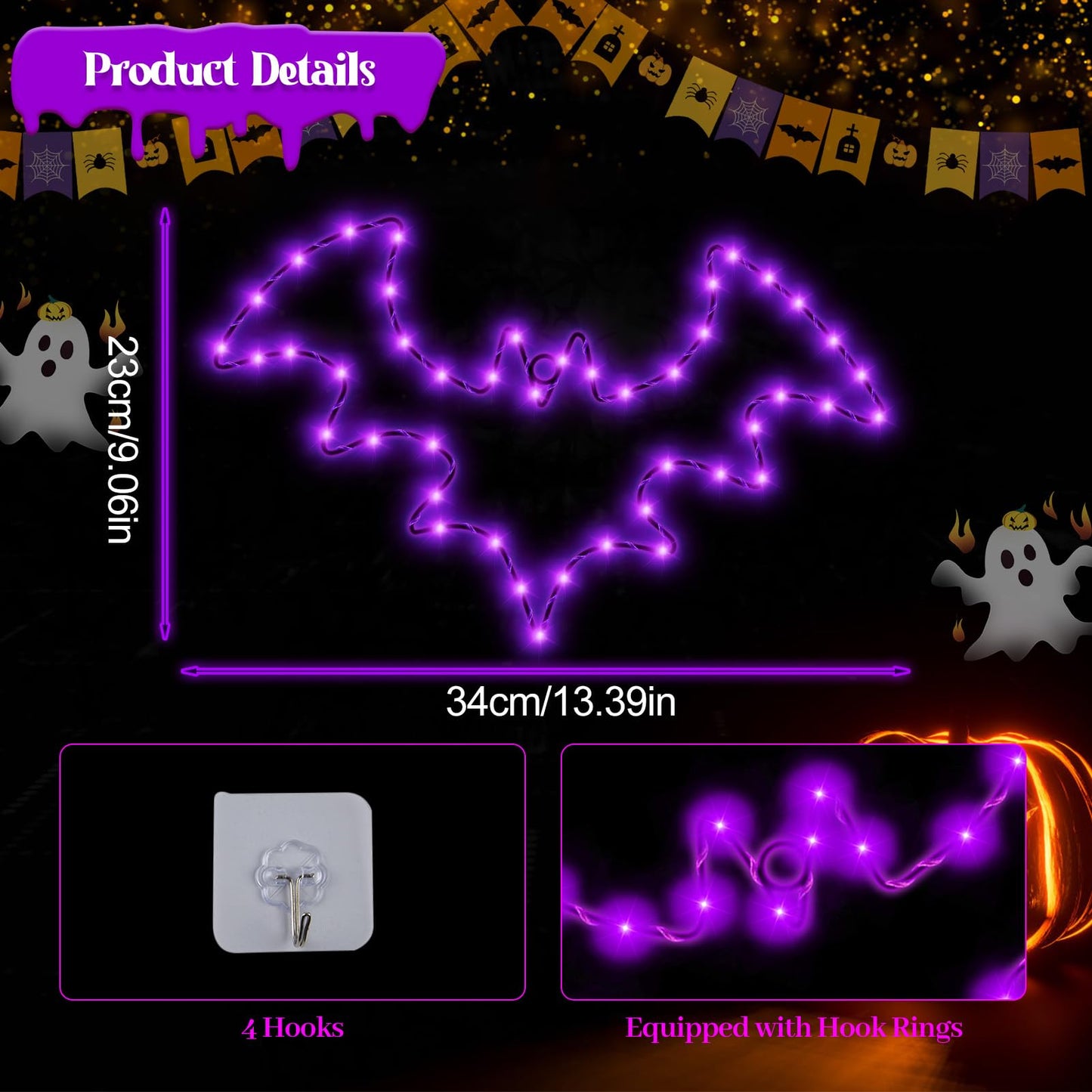 Halloween Decorations, 2 Pack Bat Window Lights, 8 Modes Battery Operated Halloween Lights with Timer, Waterproof Window Silhouette Light for Indoor Window Door Yard Party Decor
