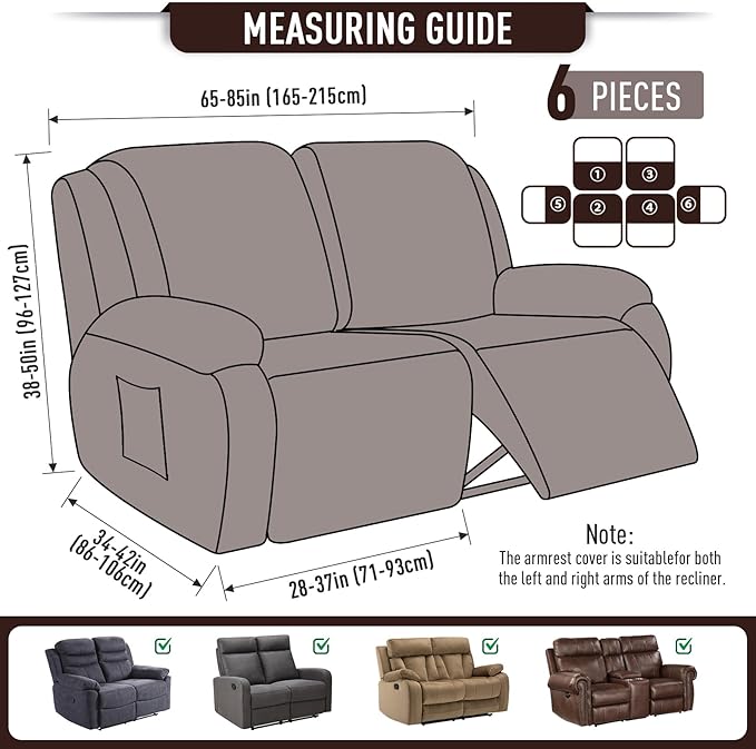 TAOCOCO Recliner Loveseat Slipcover, 6 Pieces Dual Recliner Sofa Covers