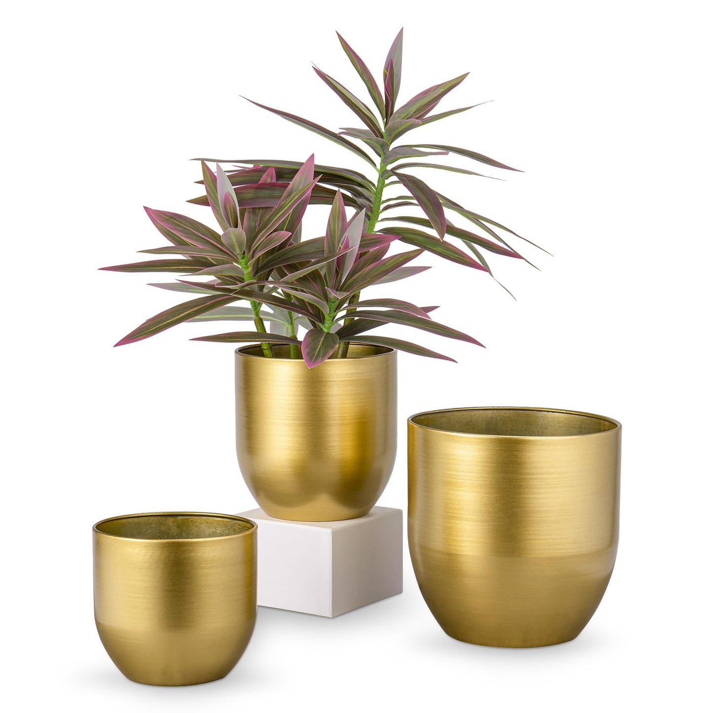 Briful Set of 3 Gold Galvanized Buckets Multi-Size Rustic Chic Metal Planters for Home Centerpieces Table Decorations, Farmhouse Garden Round Metal Pots for Flowers Plant Herb(4.7''/5.3''/6.5'')