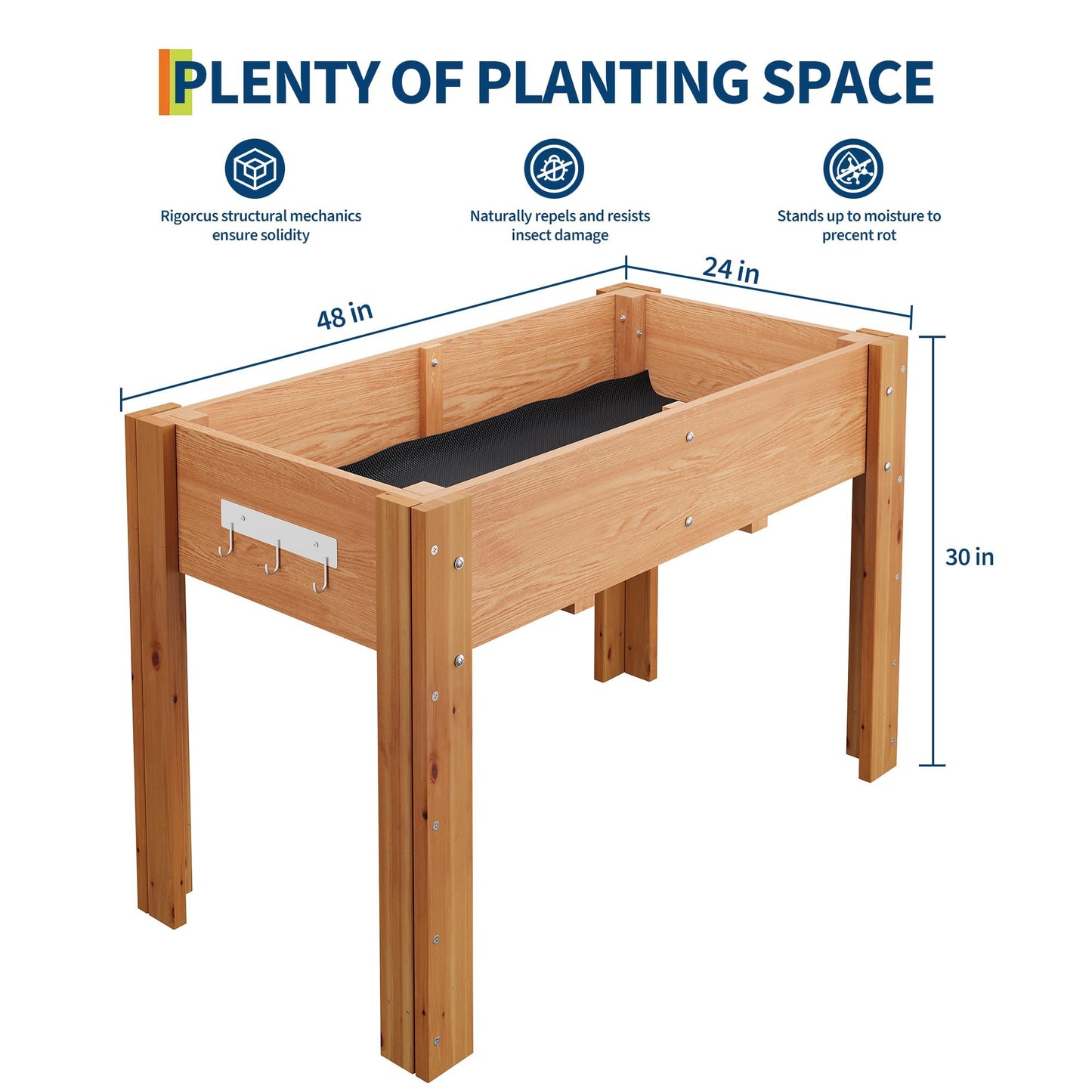 48x24x30IN Wooden Raised Garden Bed with Legs, Elevated Reinforced Large Planter Box for Vegetable Flower Herb Outdoor, Standing Growing Bed forGardening/Backyard/Patio/Balcony, Liner Included