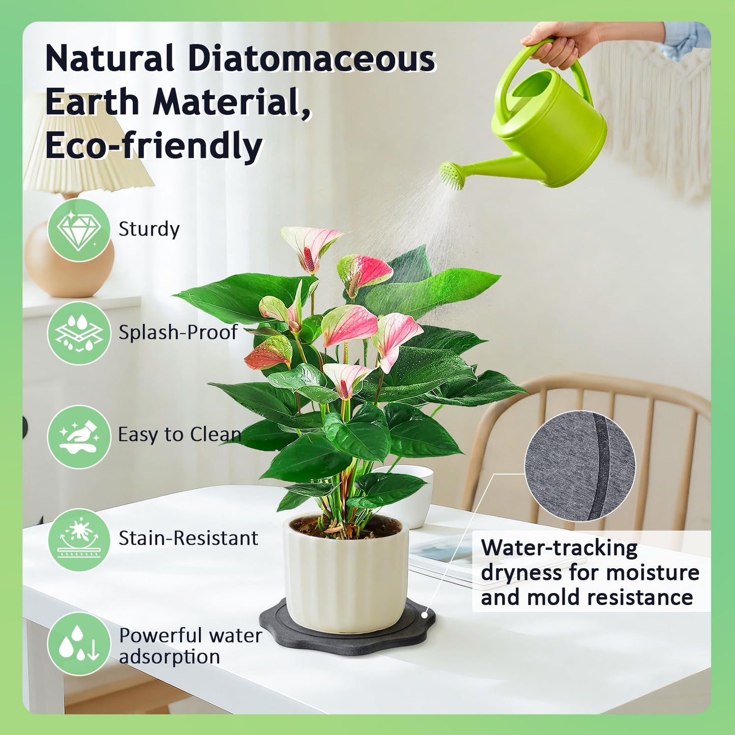 BAISHUN Plant Saucer for Indoors, 4PCS Flower Pot Saucers Plant Trays for Pots Instant Dry Diatomite Water-Catching Trays for Indoor Plants Drip Trays Keeping Counter and Floors Dry and Clean
