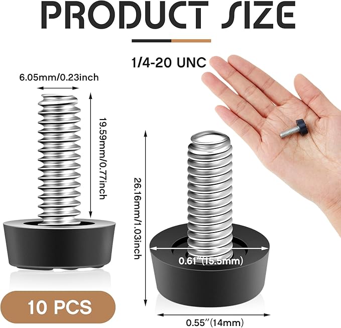 Hotop 1/4-20 UNC Thread Adjustable Furniture Levelers Screw in Galvanized Steel
