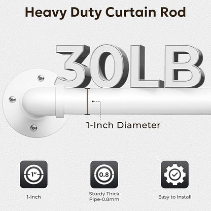 Zeerobee Curtain Rods for Windows 32 to 72, 1 Inch Industrial Wrap Around White Curtain Rod, Indoor/Outdoor Room Divider Adjustable Drapery Pole, 32"-72"