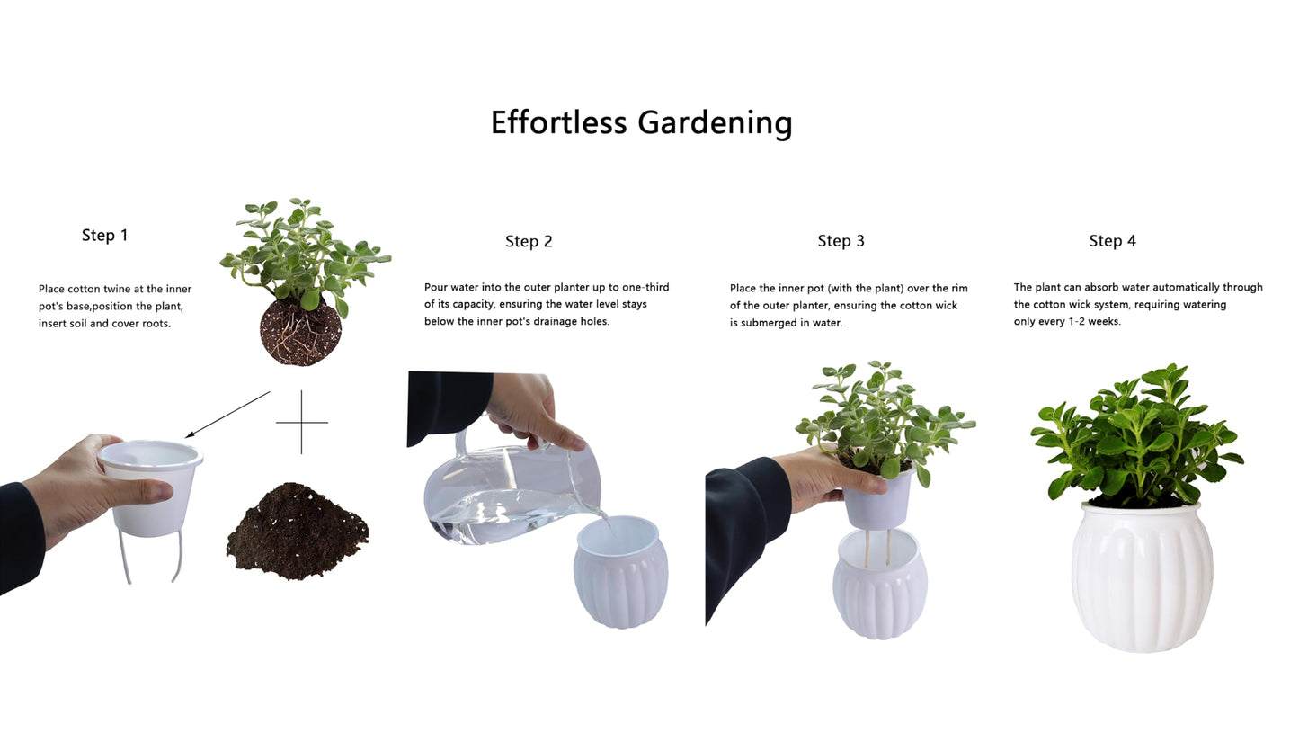 Cornasee 4" Pumpkin Planter Self Watering Pot, 4-Pack Small Plastic Planters for Indoor Plants,Flowers,Succulent,African Violets (White, 4")