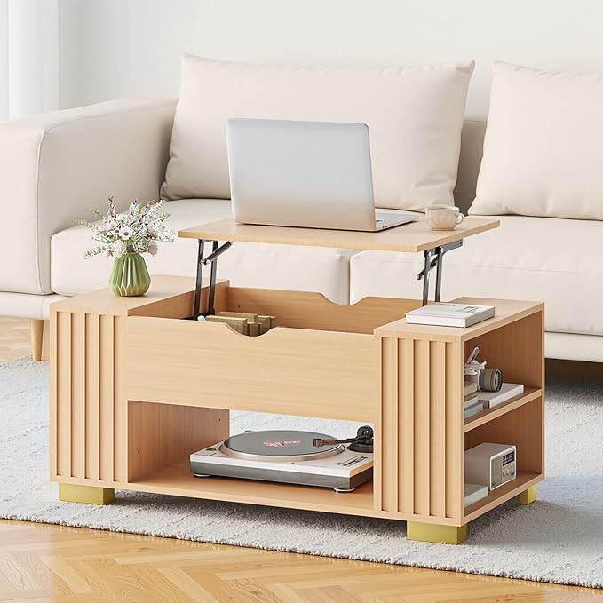 COMHOMA Lift Top Coffee Tables for Living Room, Adjustable Wooden Tea Table for