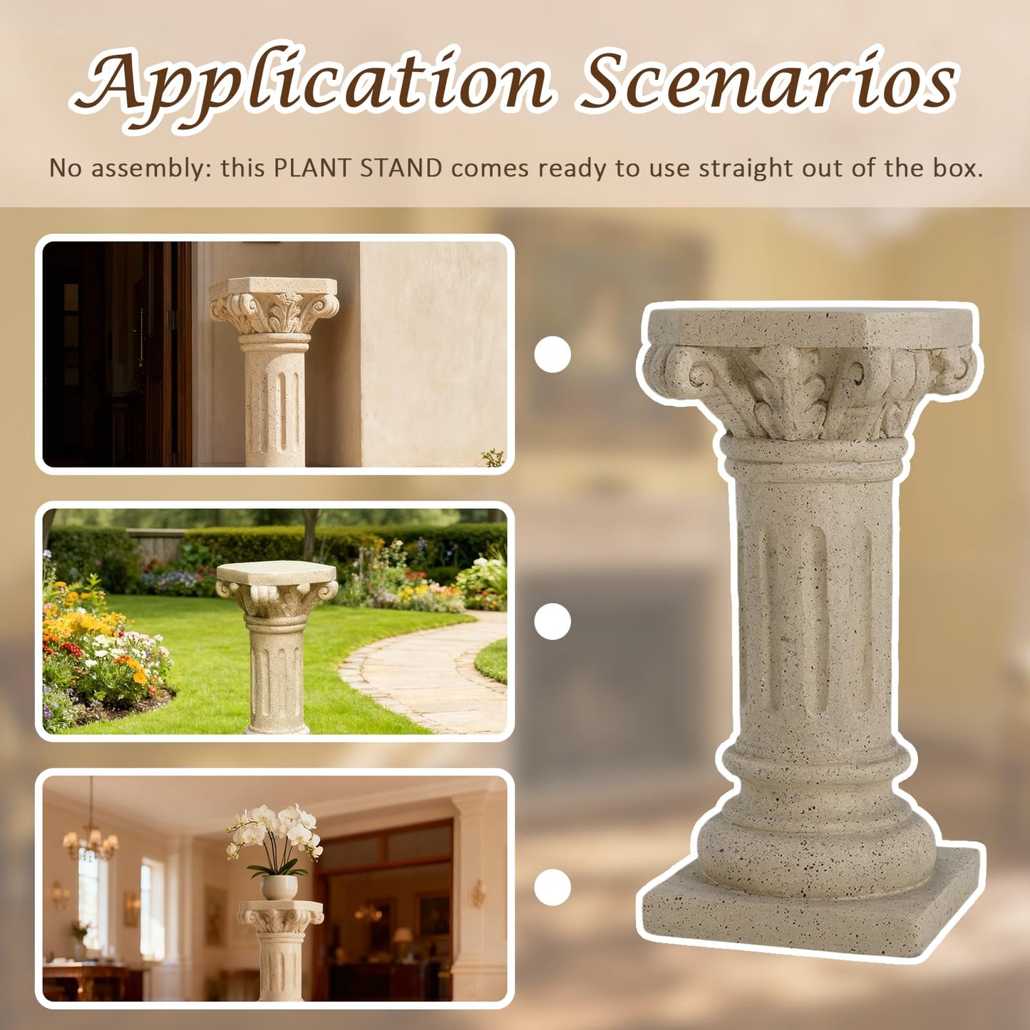 Garden Decorative Column, 26.25" Magnesium Oxide Garden Pedestal Column Plant Stand Weatherproof Pedestal for Sculptures Heavy Duty Plinth Suitable for Weddings and Dining Tables, Indoor/Outdoor