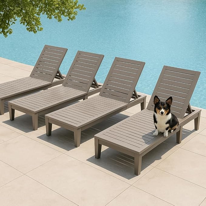 Outdoor Chaise Lounge Chairs Set of 4, 5-Position Adjustable Tanning Lounge