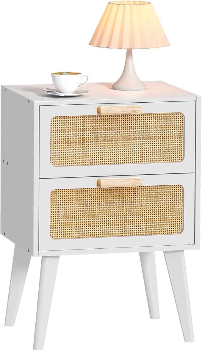 YAUKOMEL White Nightstand, Wood End Table, Side Table