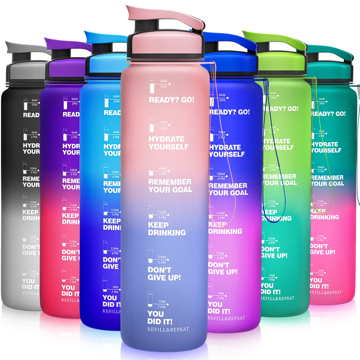 ZORRI 32 OZ Water Bottles, BPA Free Leak Proof Motivational Times Tracking Sports Bottle, Reusable Tritan Plastic Water Jug for Sports & Outdoors, Gym, Yoga, Workout, School, Office