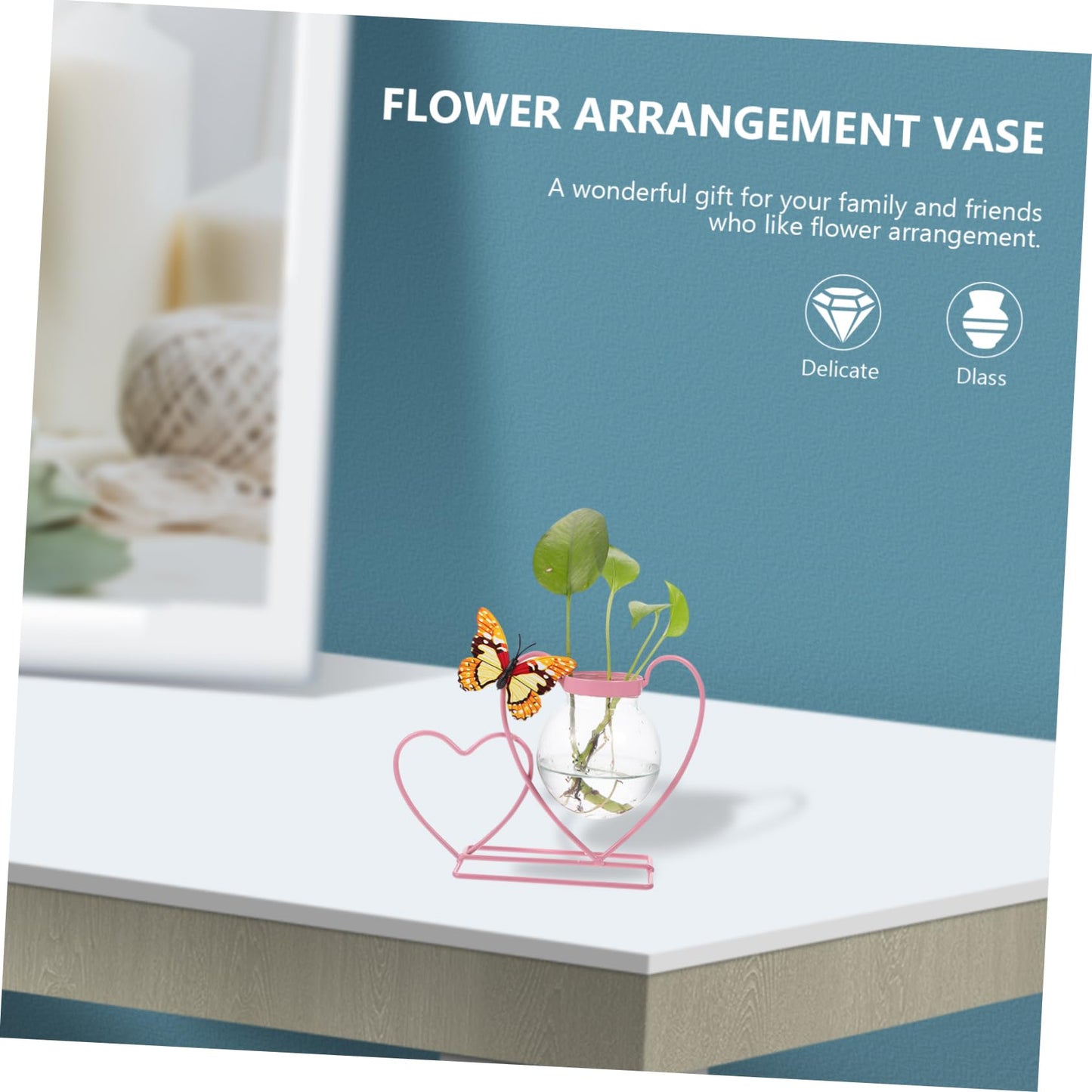 VINTORKY Hydroponic Vase Shape Plant Stand Iron Bonsai Pothos Glass Heart Shape Planter for Terrarium Plants Home Decor