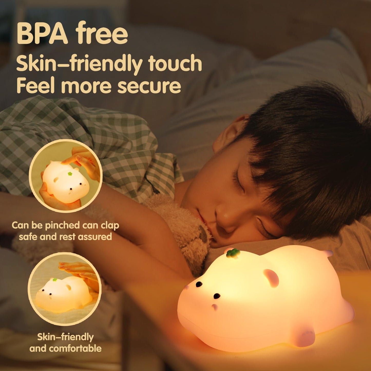 VTIGER Pink Hippo Night Light, LED Squishy Cute Lamp, Night Light for Kids, Silicone Hippo Light, Dimmable Girls Baby Bedroom Nightlight, Rechargeable Touch Lamp for Breastfeeding Nursery Decor