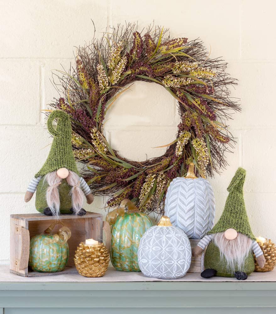Decorative Pumpkin Figurine, 5.5 x 7.5-Inches, Grey Chevron