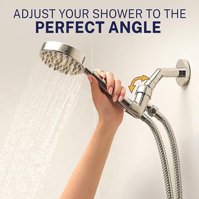 HammerHead Showers® Solid Metal Handheld Shower Head with Hose and Brass Holder - BRUSHED GOLD - 2.5 GPM High Pressure Shower Heads with Adjustable Shower Wand Bracket - 6ft Flexible Extension