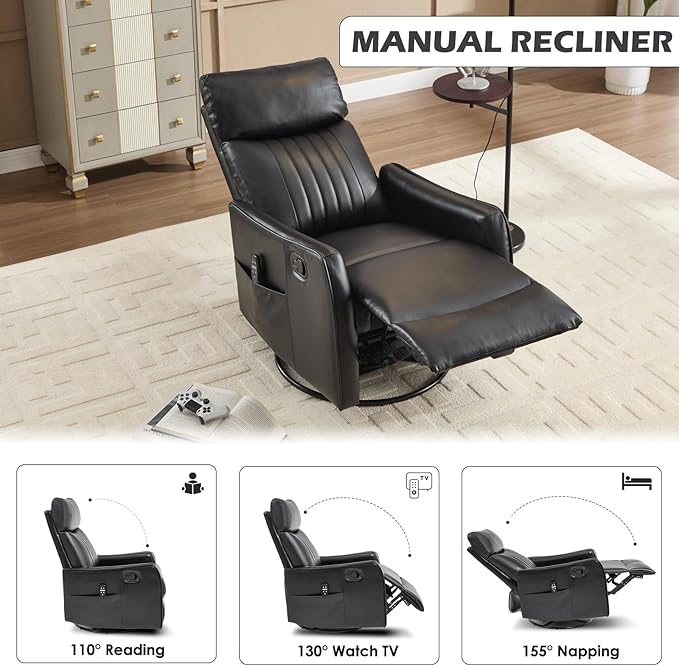 Trustyue Swivel Rocker Recliner Chair, 360° Swivel Recliner