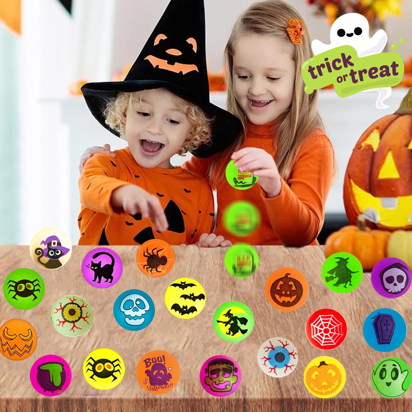 SUNPROUND 100Pcs Halloween Bouncy Balls, Glow in The Dark Bouncing Balls Eyeballs for Halloween Party Favors,Goodie Bag Fillers, Trick or Treating, Classroom Game Prizes