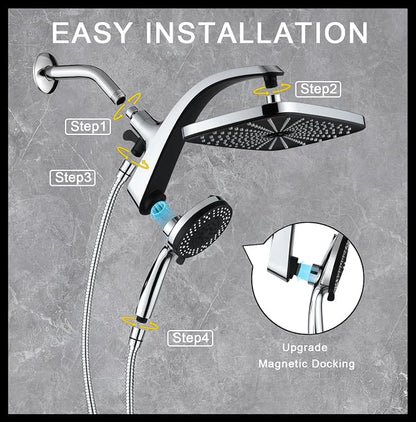 BOZYBO Rain Shower Head with Handheld: High Pressure Shower Heads with Handheld Spray Combo, 12" Rainfall Shower Head and 9 Sprays Hand Showerheads with Magnetic Docking and Power Jets, Chrome 1.8GPM