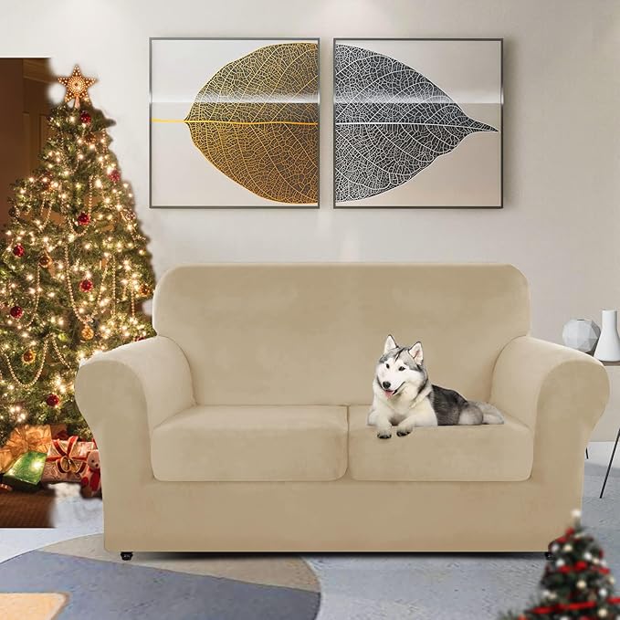 ZNSAYOTX Luxury Velvet Sofa Cover 3 Piece Stretch Loveseat Covers