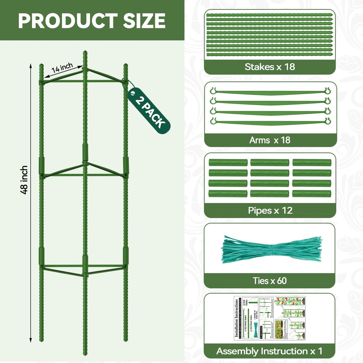 Halatool 2 Pack Tomato Cages for Garden, Up to 48in Adjustable Tomato Cage, Garden Stakes Tomatoe Trellis for Pots, Tomatoes Plant Support for Raised Garden Bed & Climbing Vegetables Flowers